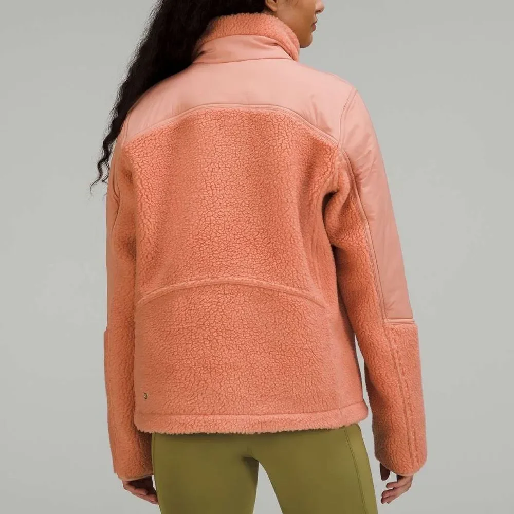NWT Lululemon Textured Fleece Full Zip Jacket Pink Savannah Size 12 Athleisure